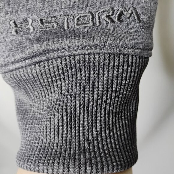 Under Armour Hoodie Pullover Sweatshirt Storm Fleece Lined Gray Neon Lime M - Picture 6 of 12